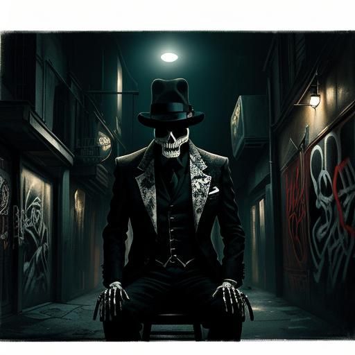 Skeleton Smoking in Dimly Lit Alley: Film Noir