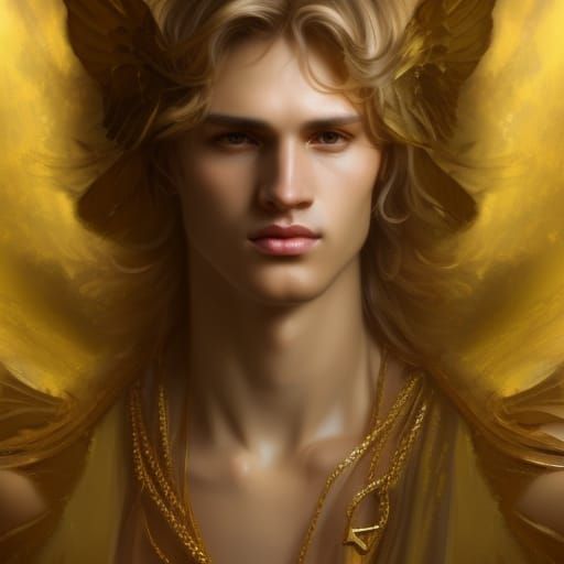 Ethereal Angelic Male Model with Gold Accessories