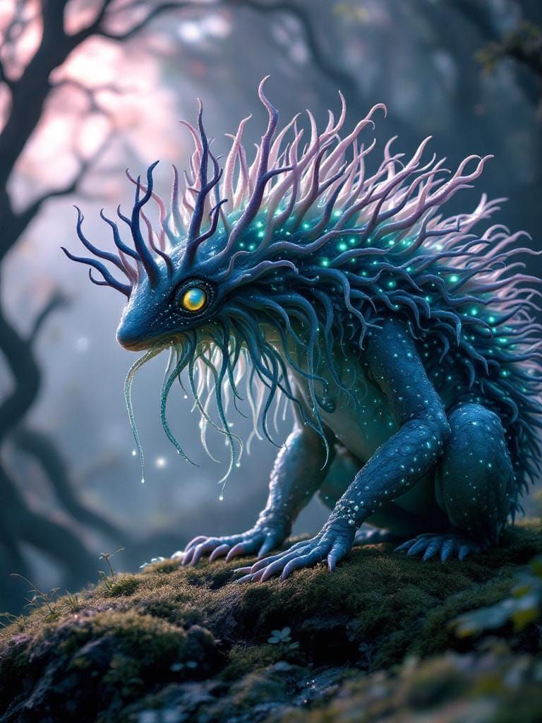 Echidna-Jellyfish Hybrid in Mystical Forest, Hyper-Realistic