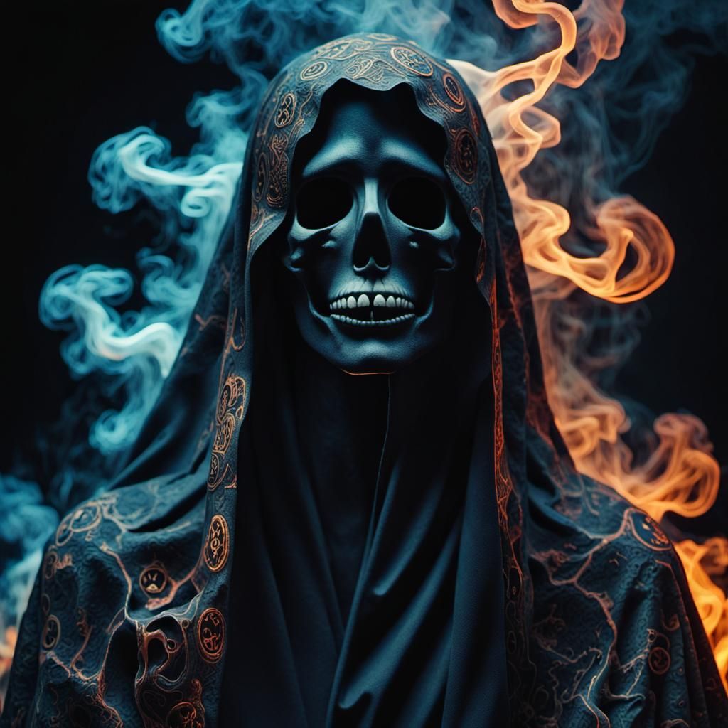 Creepy Smoke Phantom Figure with Arcane Symbols