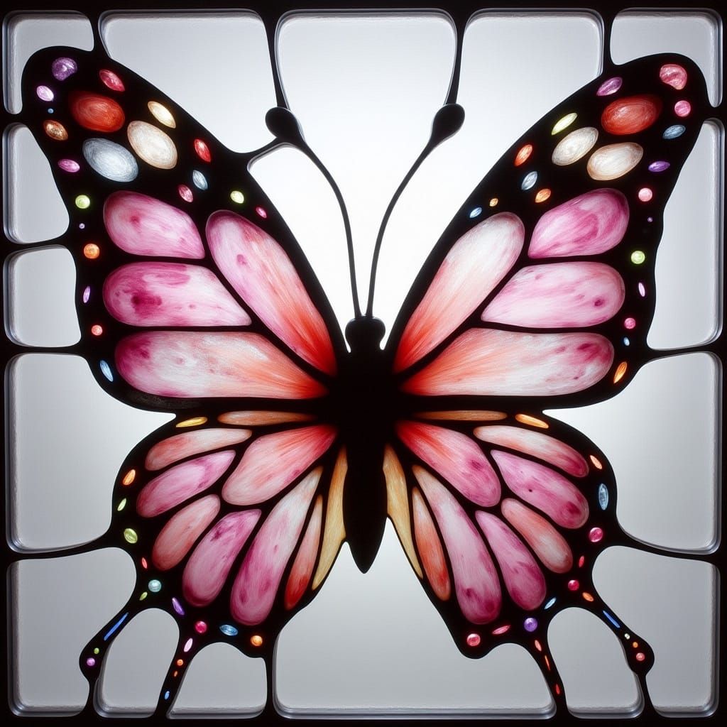 Stained Glass Pink and White Butterfly