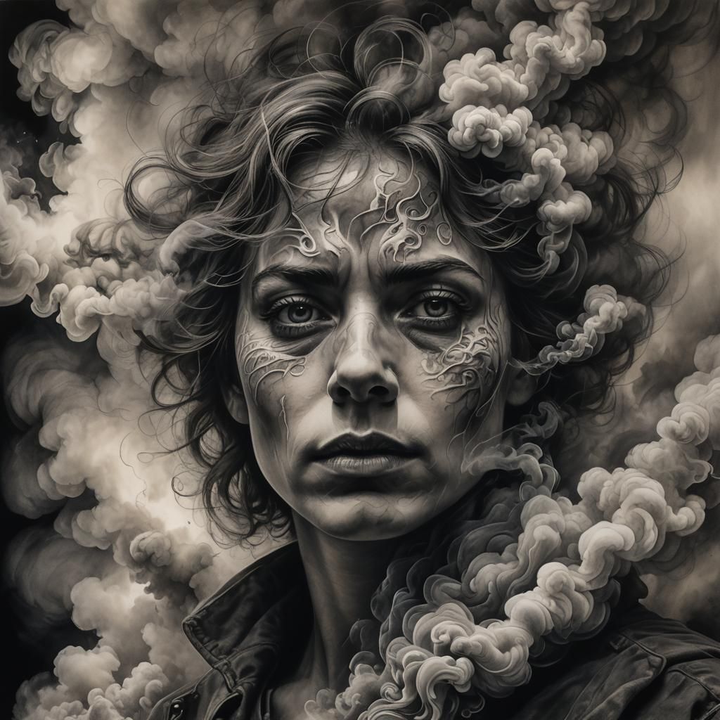 Intense Charcoal Portrait of a Person's Mind