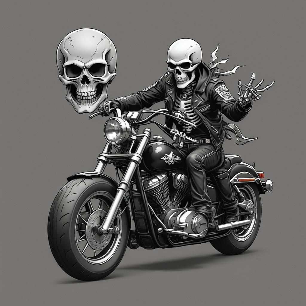 Skeleton on Harley: Vector Logo in Flat Design