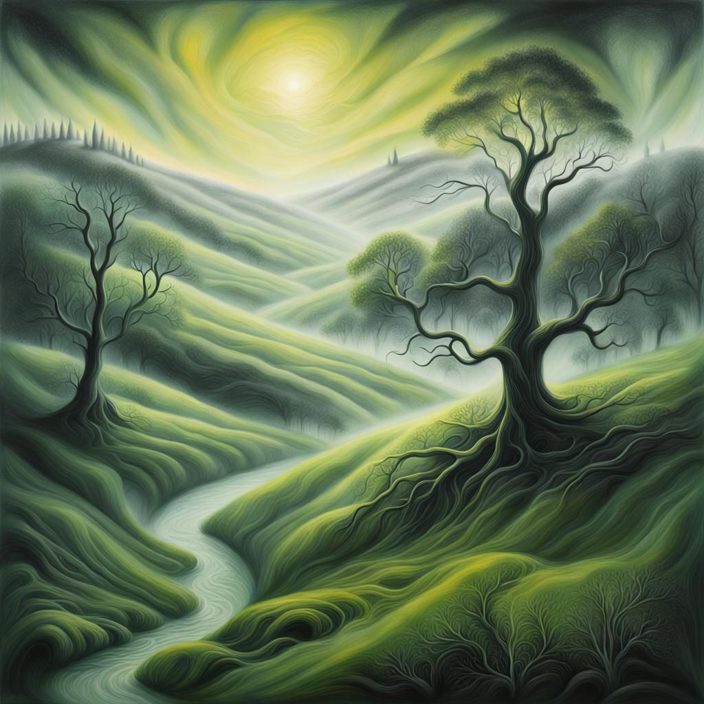Ethereal Green World: A Surrealist Digital Art Landscape