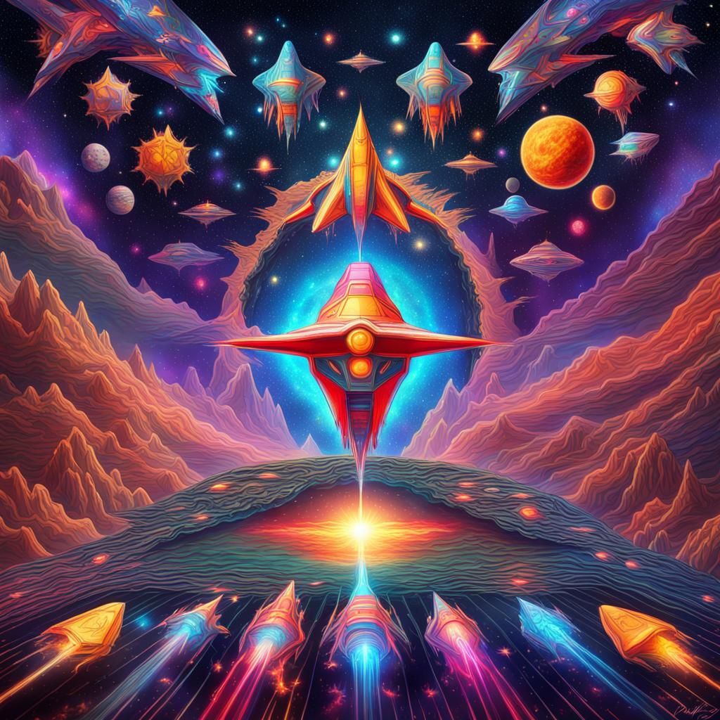 Galaga in Holographic Cosmic Astral Illustration