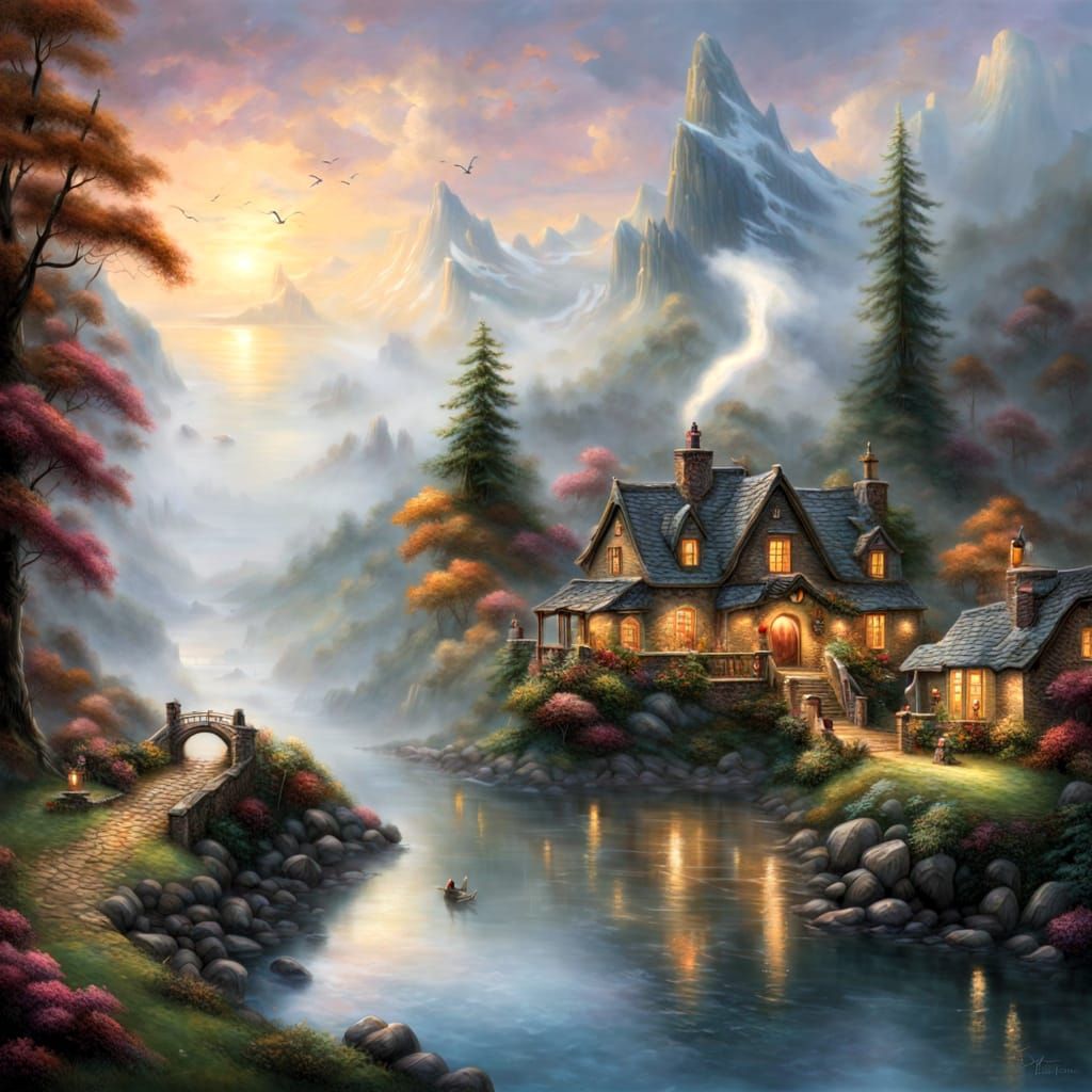 Ethereal Fantasy Scene in Kinkade Style