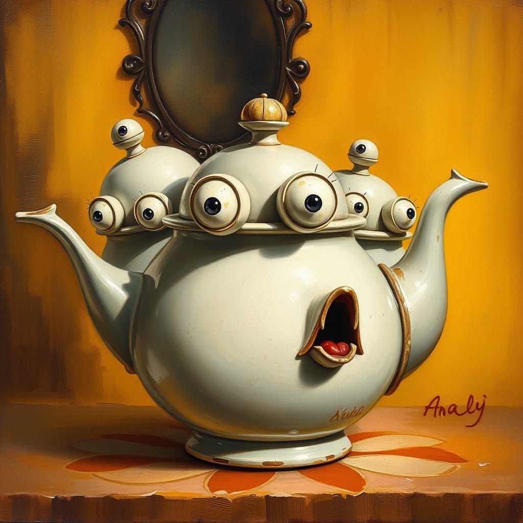 Whimsical Teapots Frozen in Terror as Oil Paintings