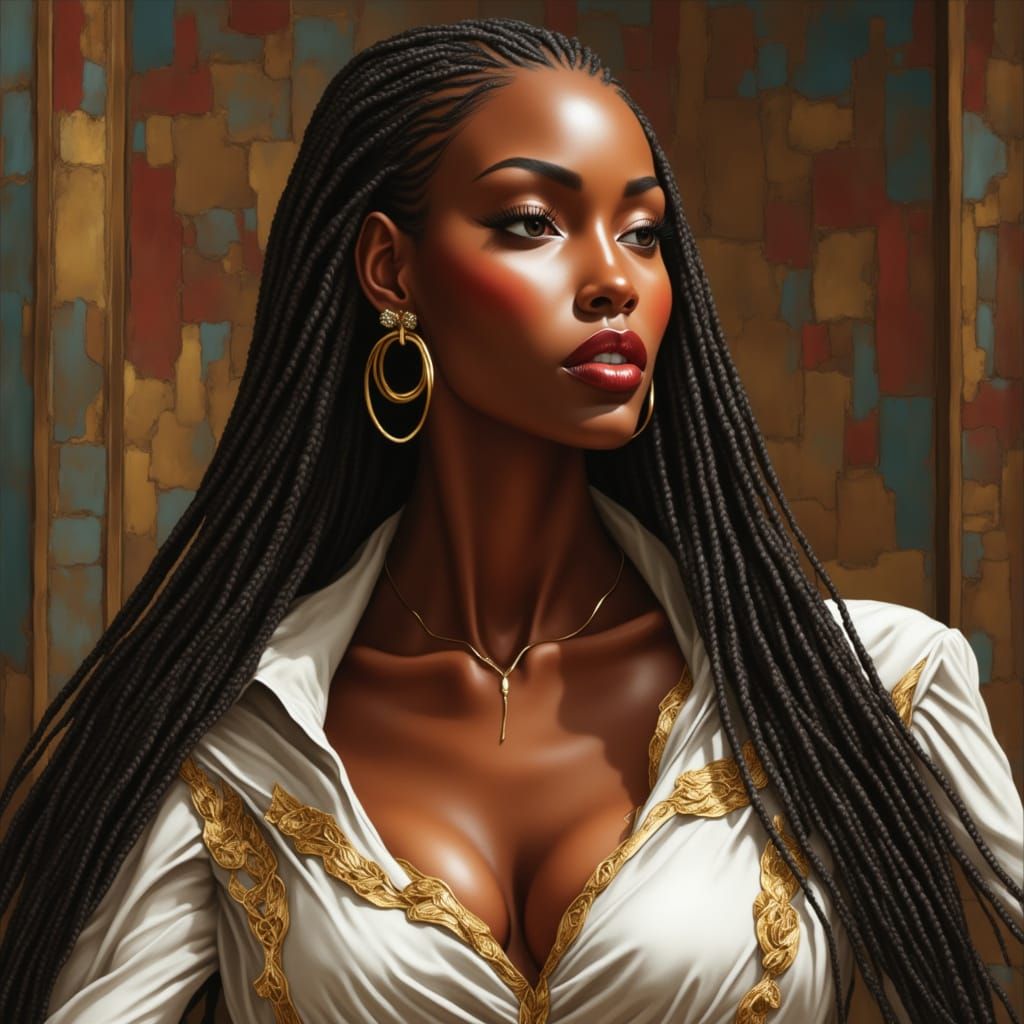 Elegant African Goddess Portrait in Hyperrealistic Oil Paint...