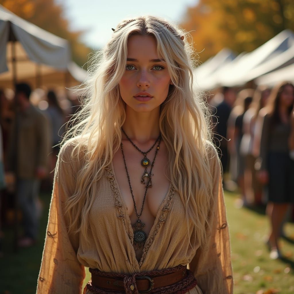Realistic Photo of Woman at Autumn Pagan Festival