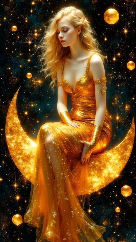 Ethereal Moonlit Goddess in Pre Raphaelite Style with Futuri...