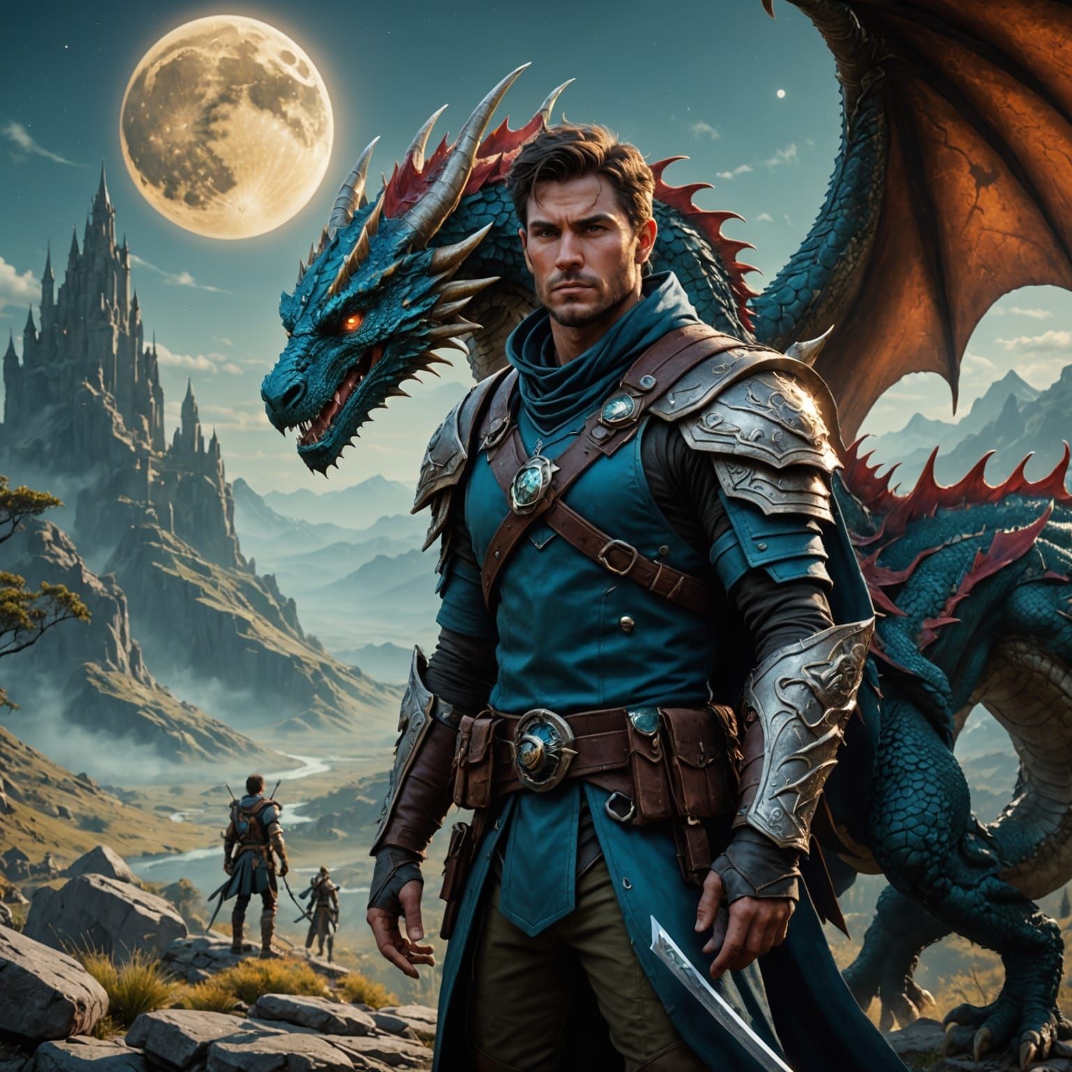 Ranger with Moon Dragon: Detailed Matte Painting