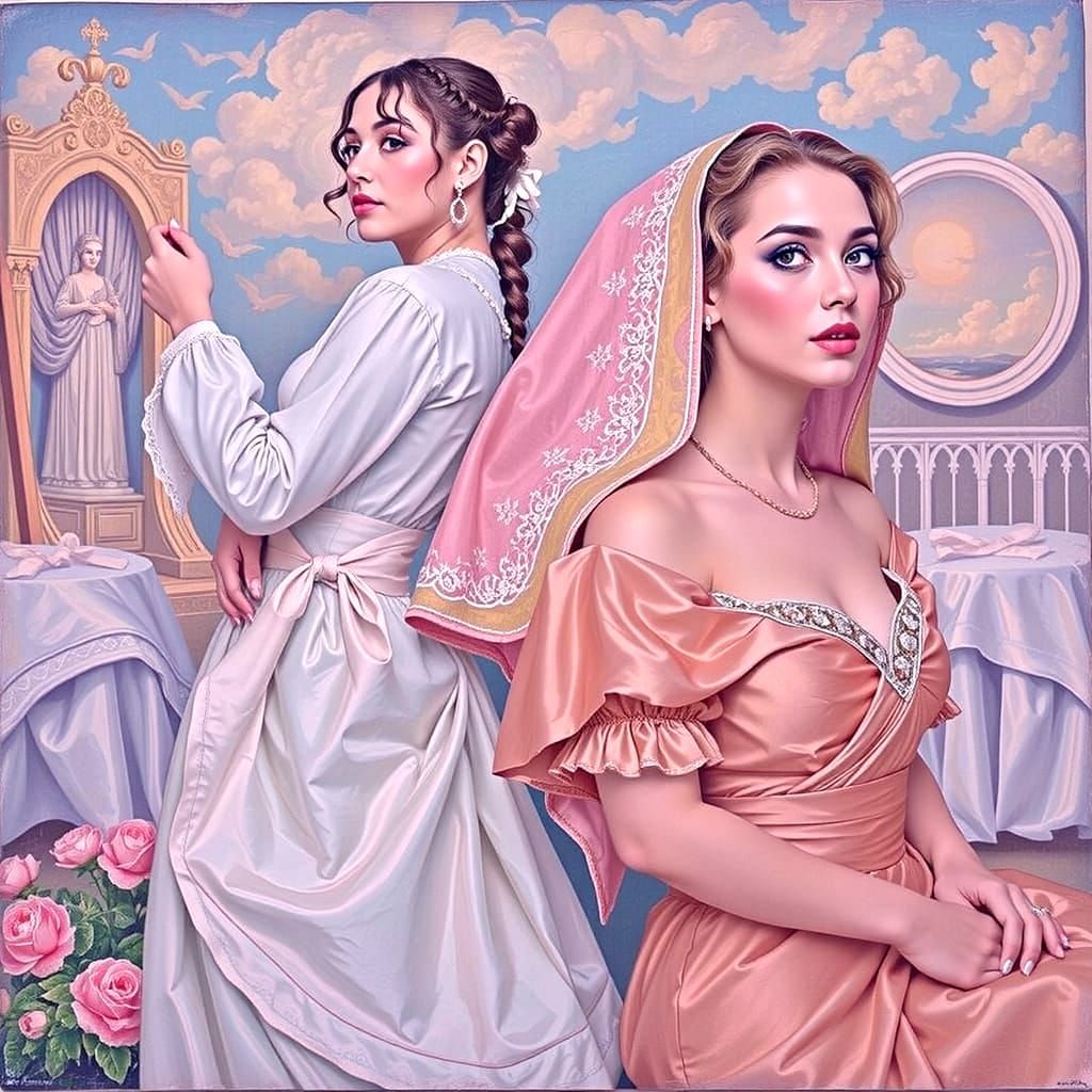 Elegant Women in Shimmering Dresses, Photorealistic Style