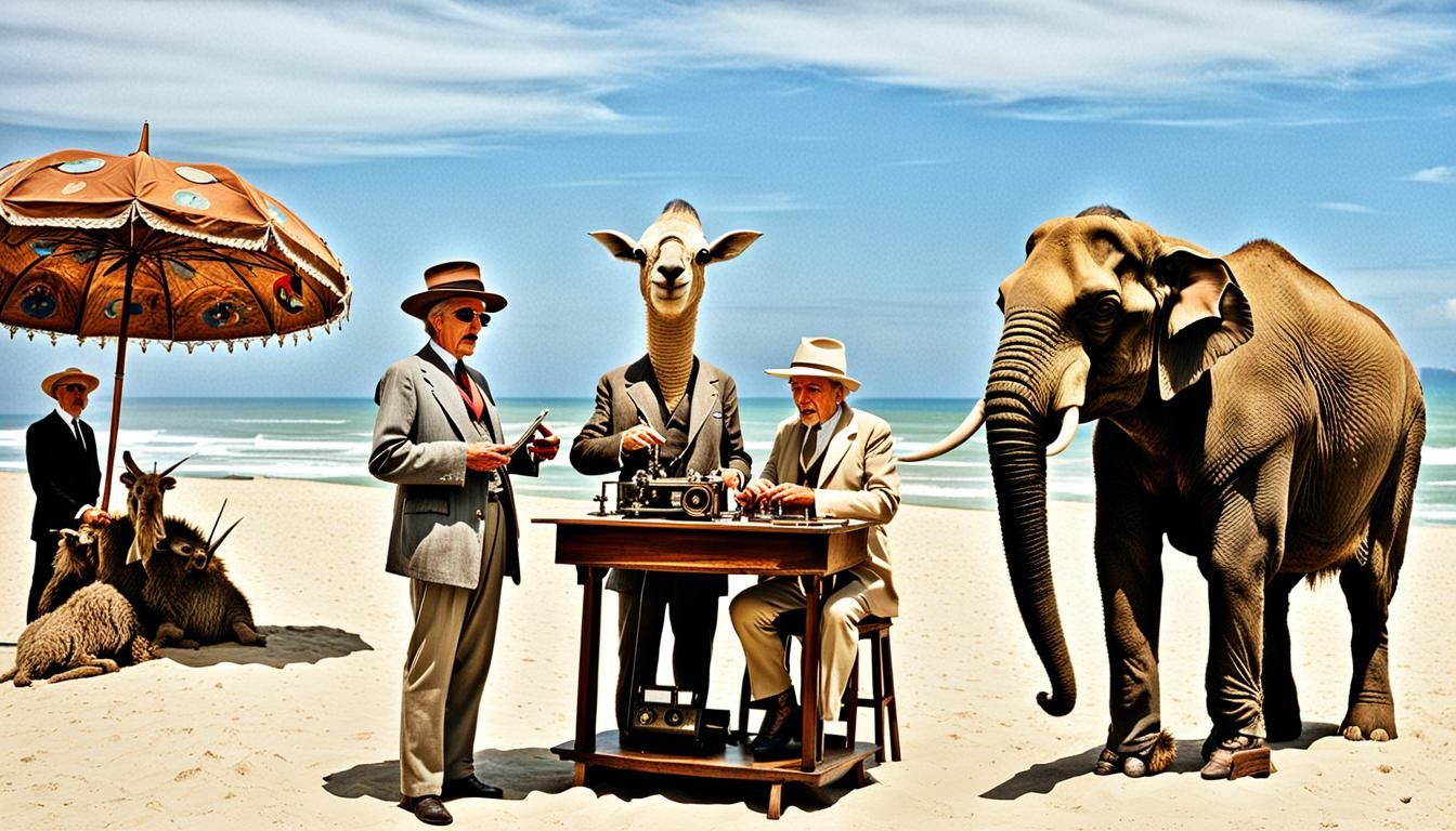 Surreal Beach Conference with Dali Llama Umbrellas