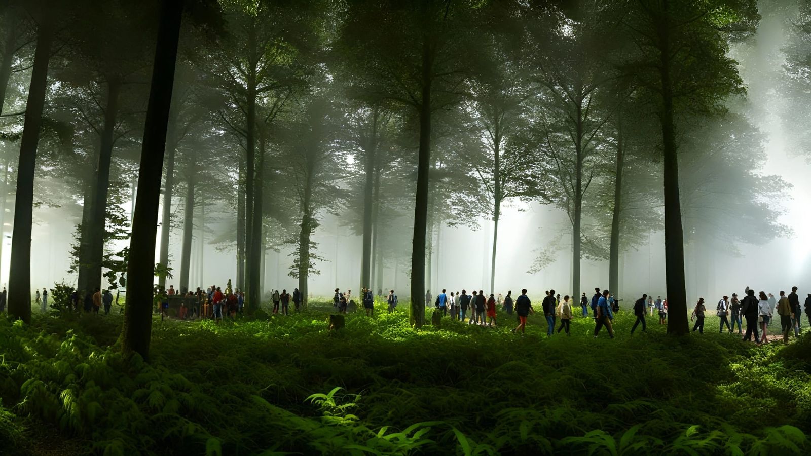 Forest Rave Party with Laser Lights and Fog