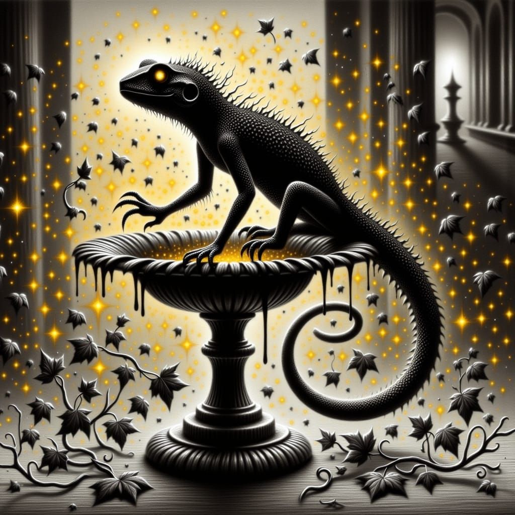 Macabre Surrealism: Tiny Lizard in a Soap Dish Charcoal Draw...