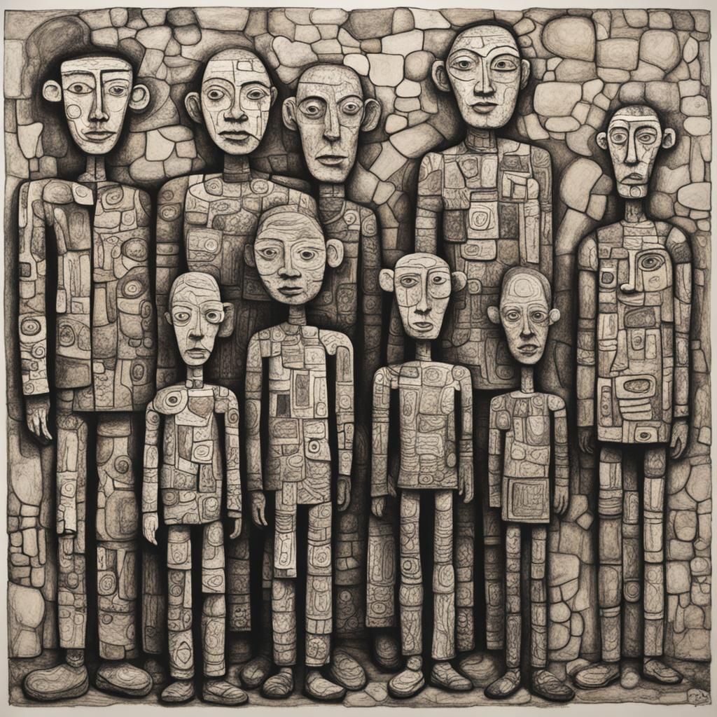 Elongated Family Portrait in Gravure Printing Style