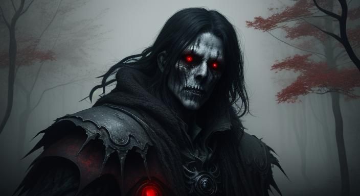 Ghoul in Autumn Leaves with Blue and Silver Glow