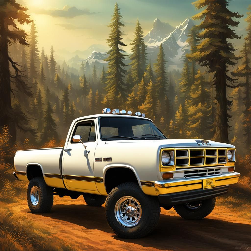 1989 Dodge D100 Mudding Through Forest: Matte Painting
