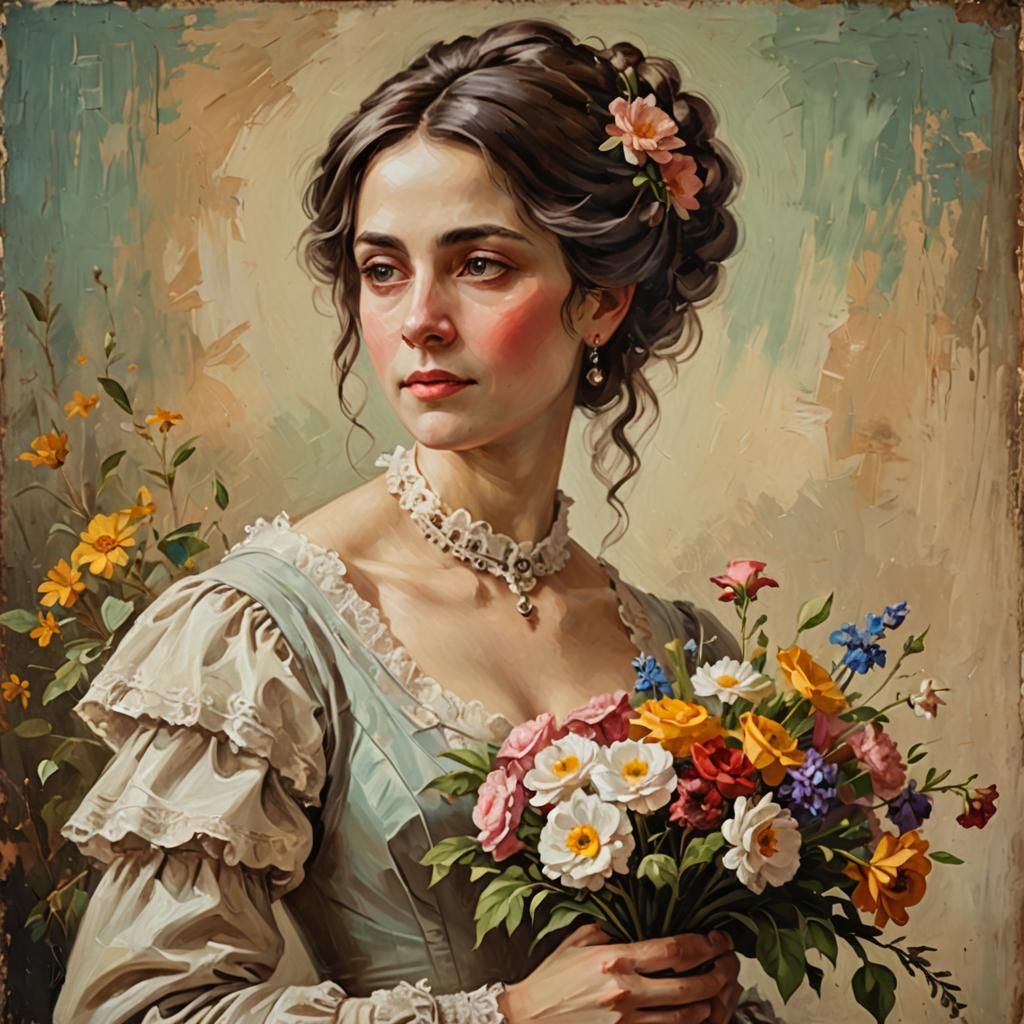 Victorian Lady with Flowers in Alla Prima Style