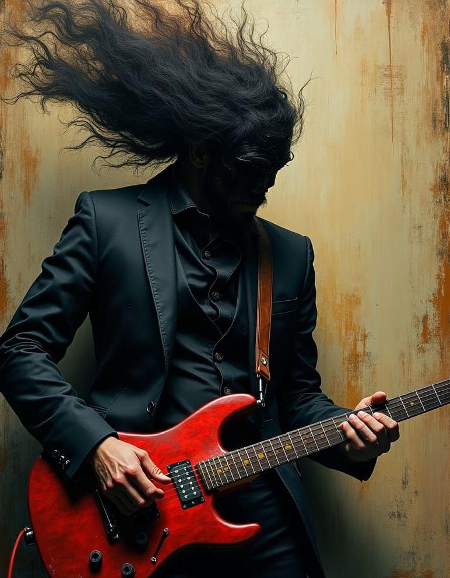 Dark Fantasy Guitar Rockstar in Vivid Color Pop Art