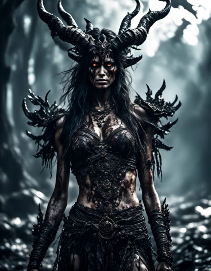 Vulnerable Demon Woman in Dark Fantasy Style