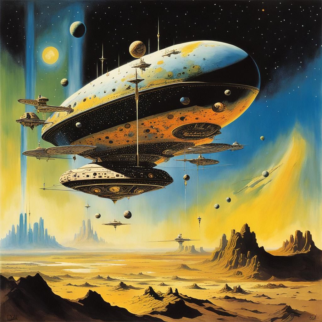 Surreal Spacecraft Journey Through Vibrant Nebulae