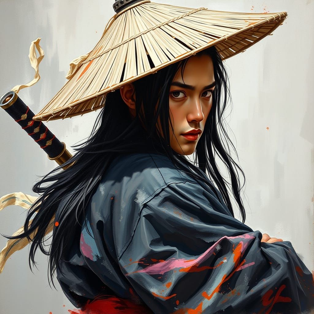 Asian Swordsman in Exotic Attire