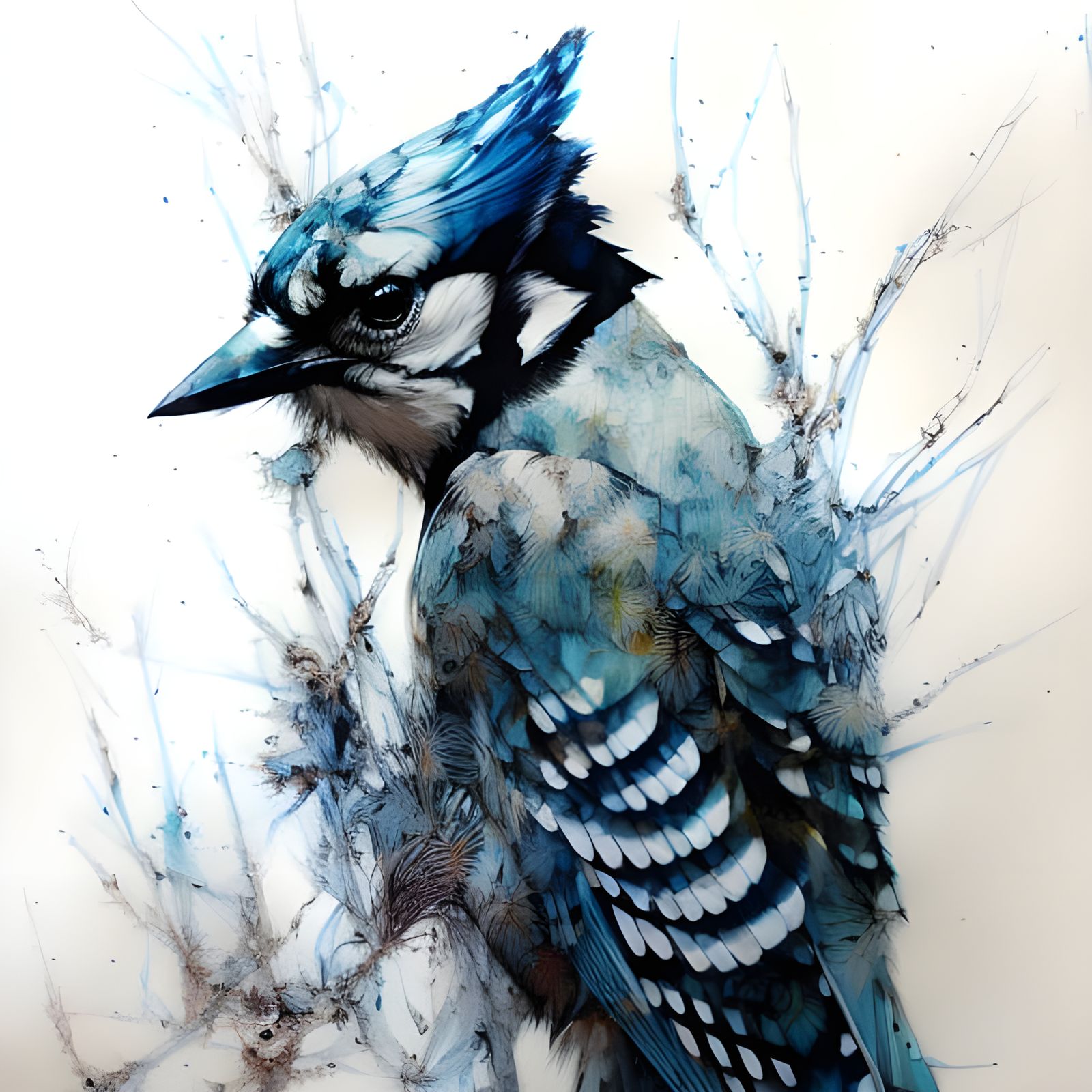 Colorful Ink Splash Blue Jay Portrait