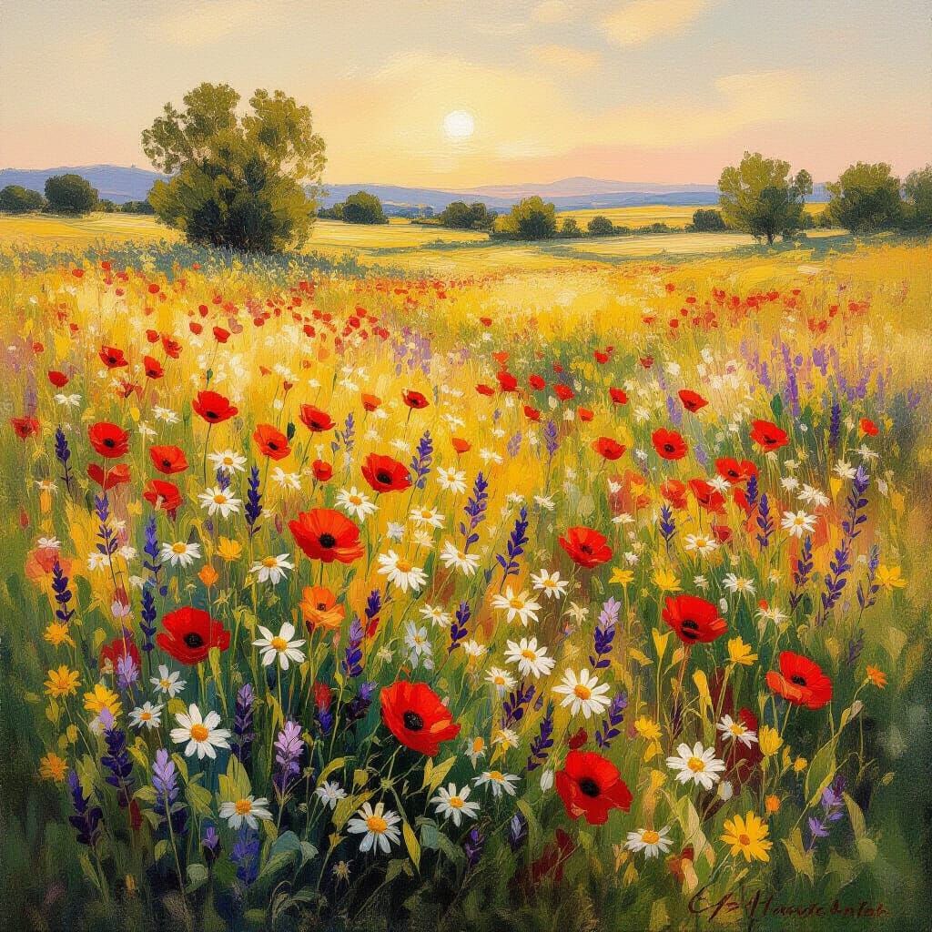 Impressionist Meadow at Golden Hour