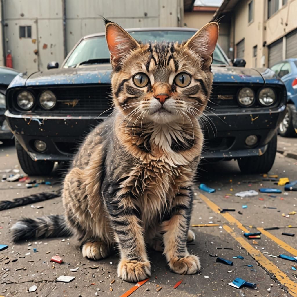 Cat Scratches Muscle Car Paint in High Detail