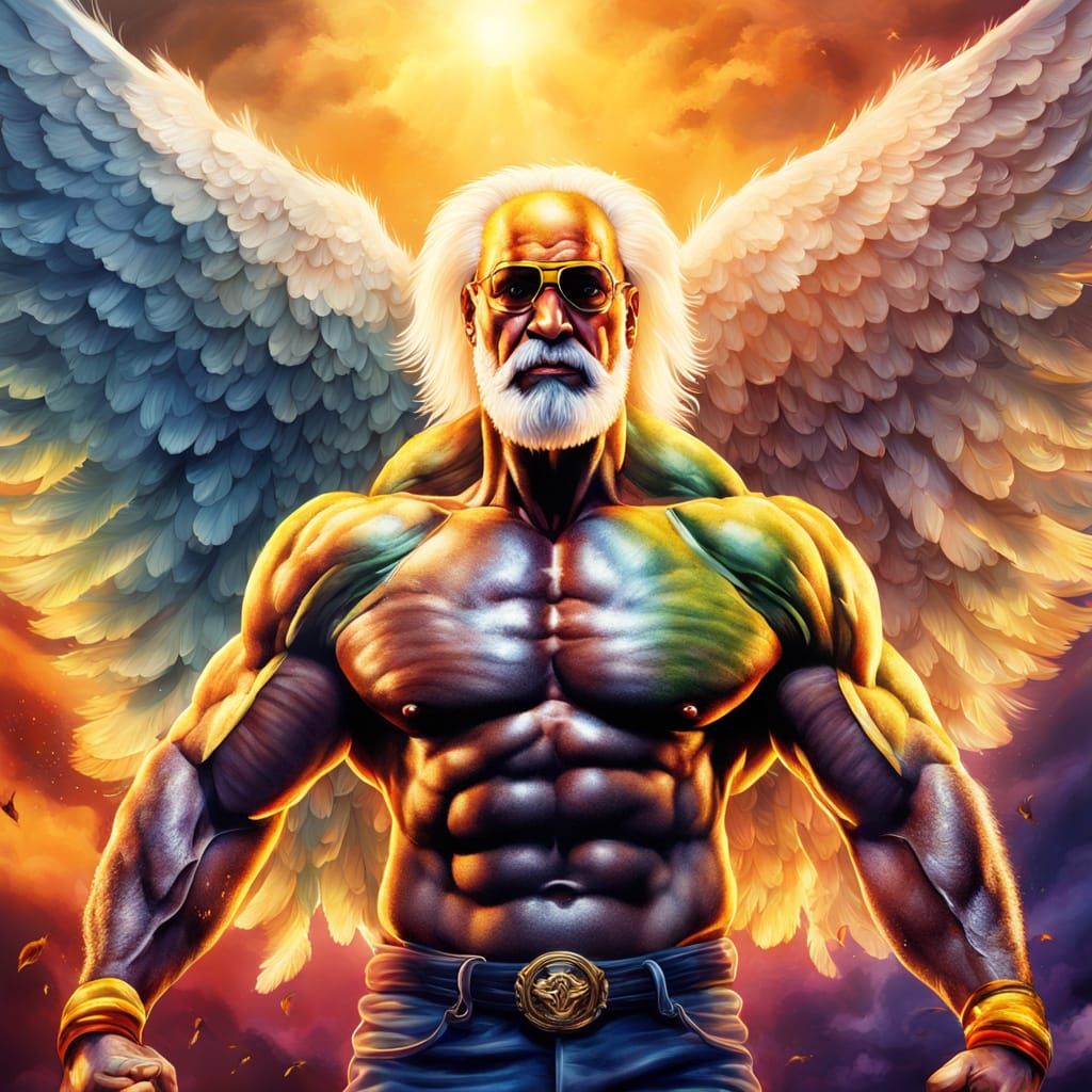 Hulk Hogan as an Angel in Hyperrealistic Style