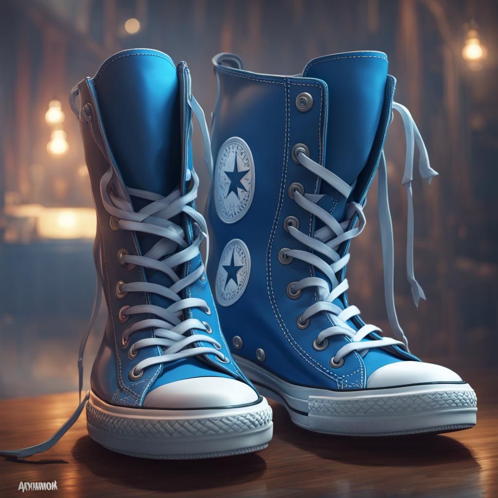 A pair of blue converse boots.