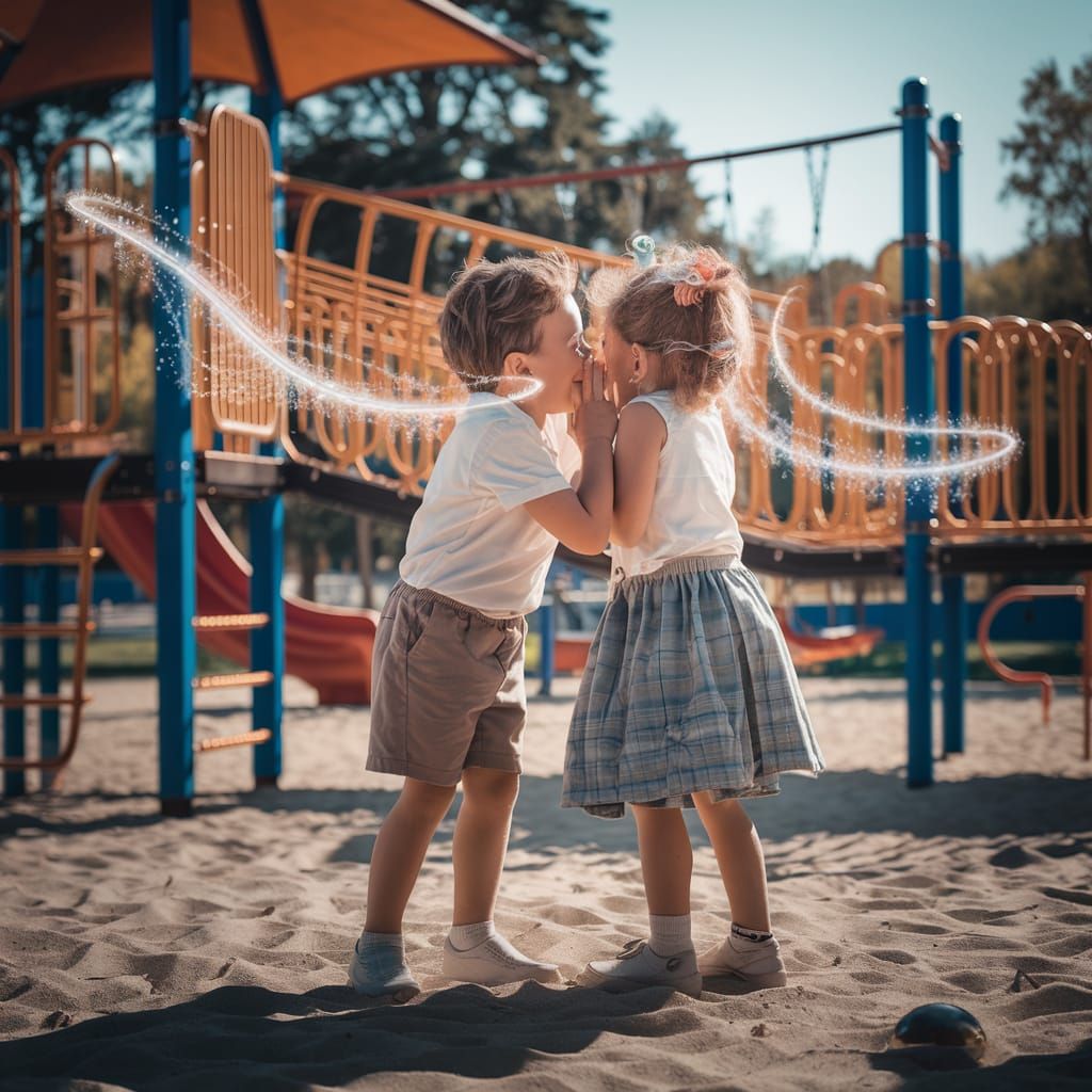 Joyful Children in Surreal Playground, Dalí-Inspired Scene