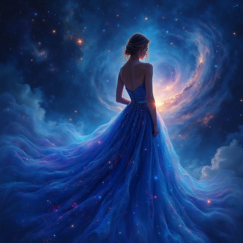 Cosmic Gala Woman in Astral Wave Dress