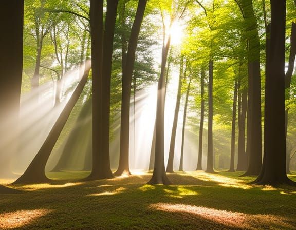 Sun Shining Through Oak Tree Grove
