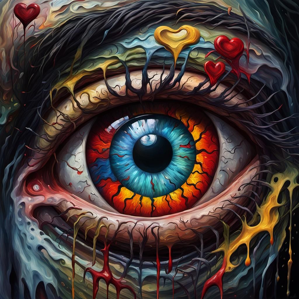 Grotesque Eyeball Heart in Impressionist Style