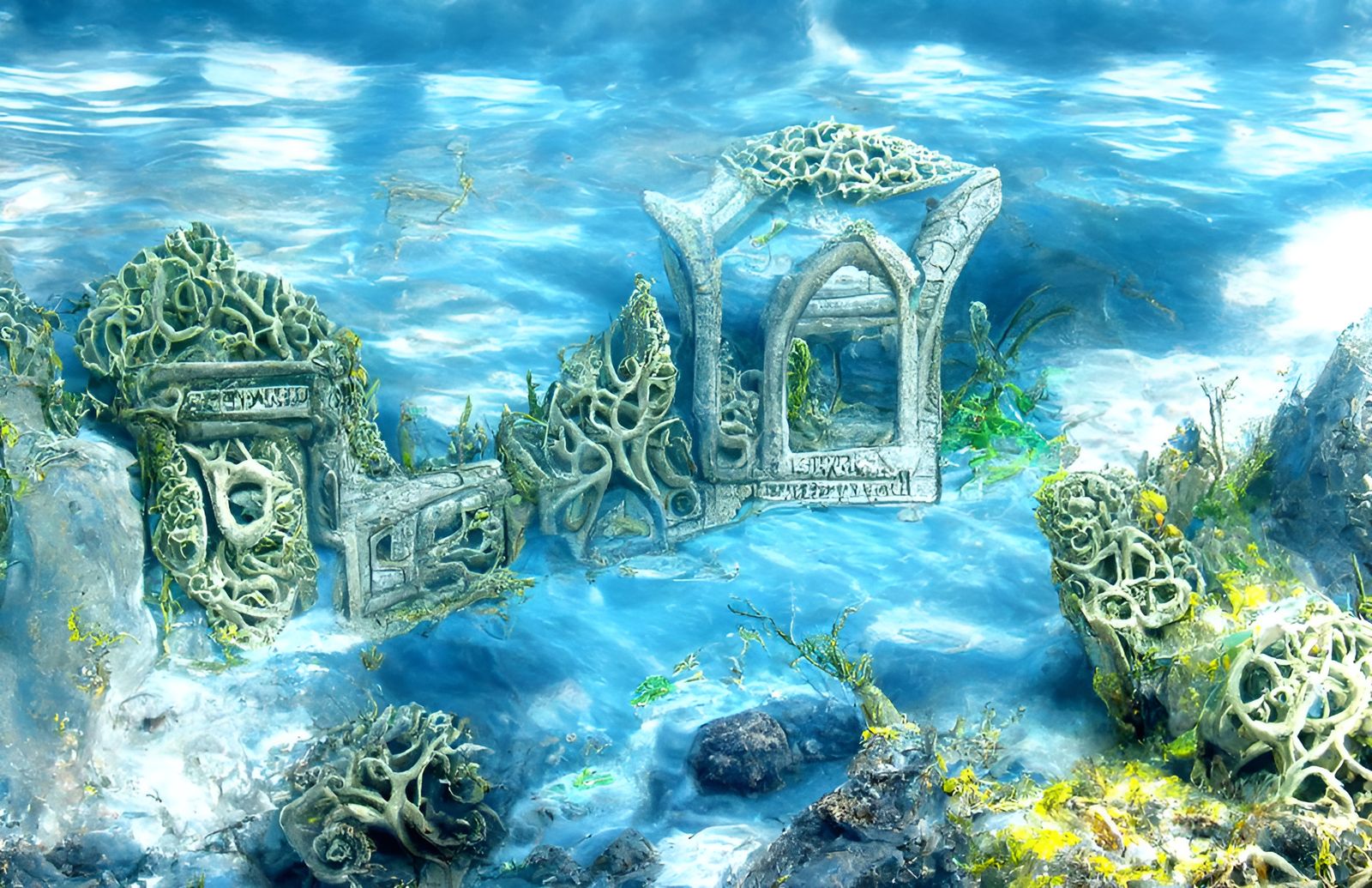 Vibrant Underwater Ruins Concept Art
