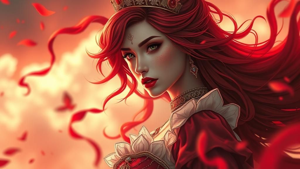 Anime Red Queen Full Body Portrait in HDR