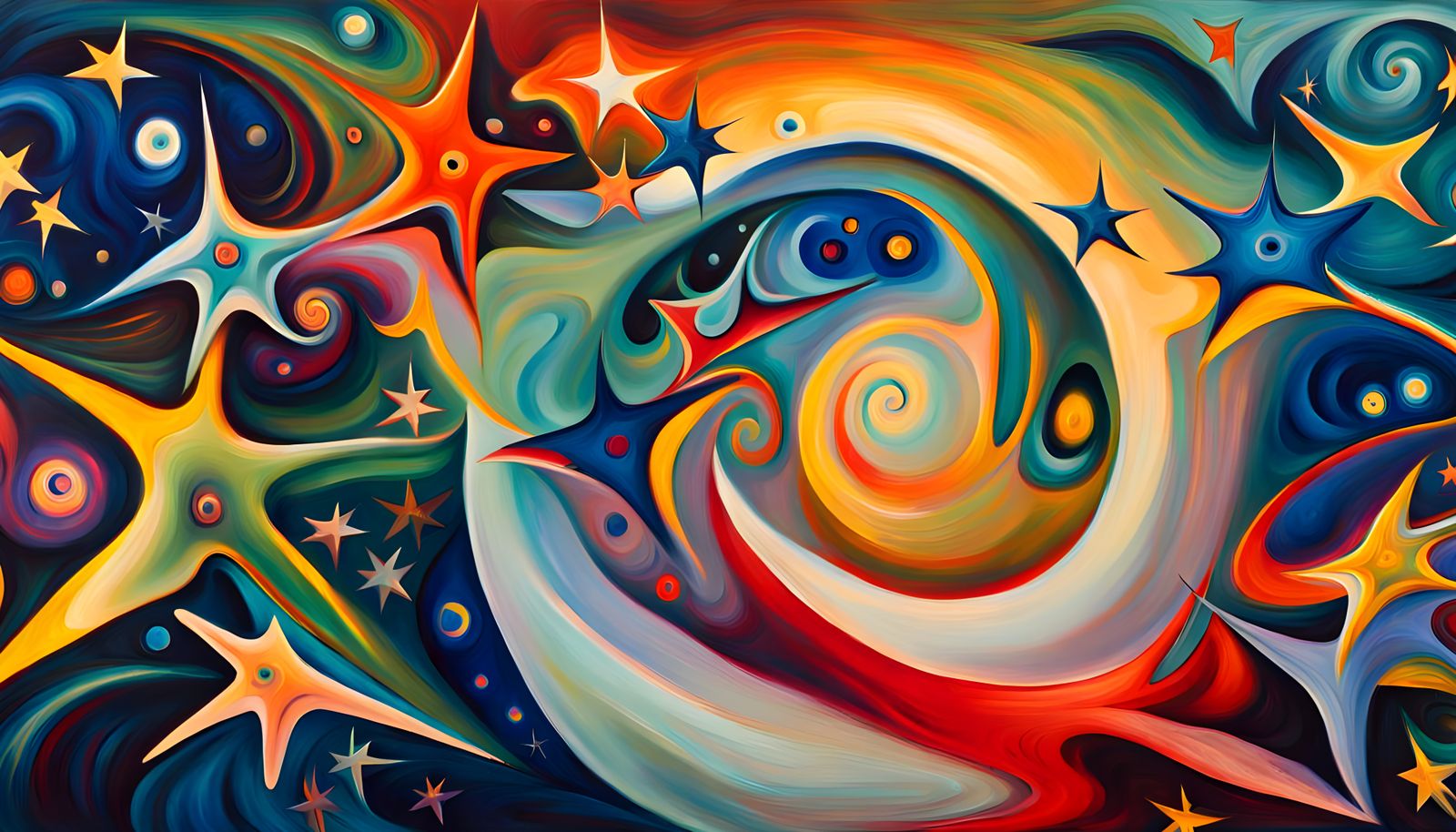 Iridescent Star Cluster in Abstract Expressionist Style