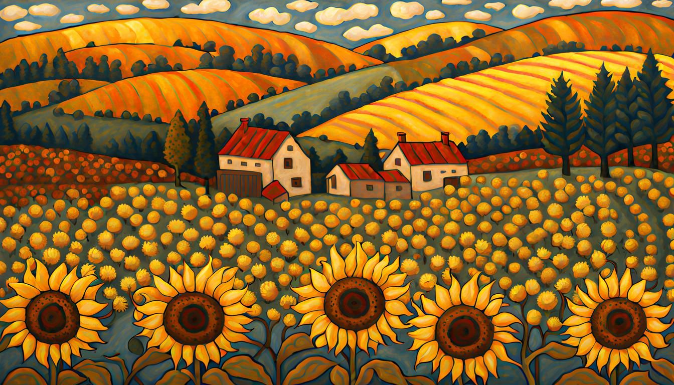 Sunflowers in Autumn Landscape by Mark Briscoe Style