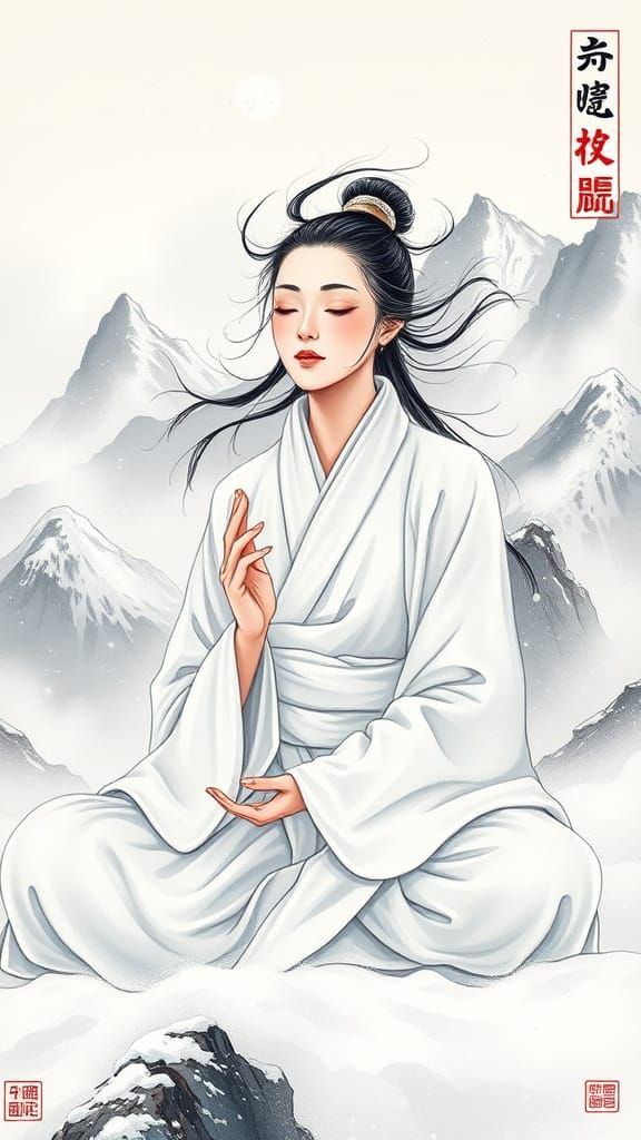 Serene Monk in Snowy Mountain Sanctuary