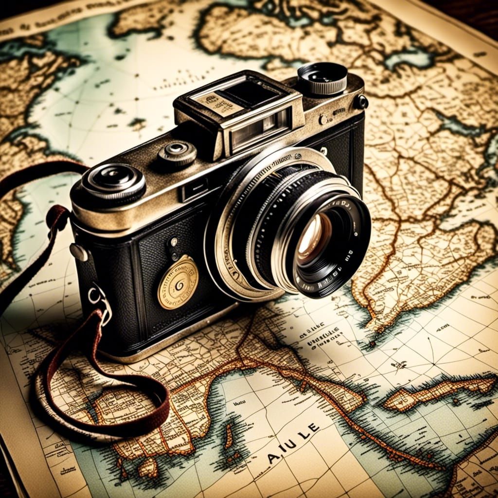 Vintage Camera on Travel Map