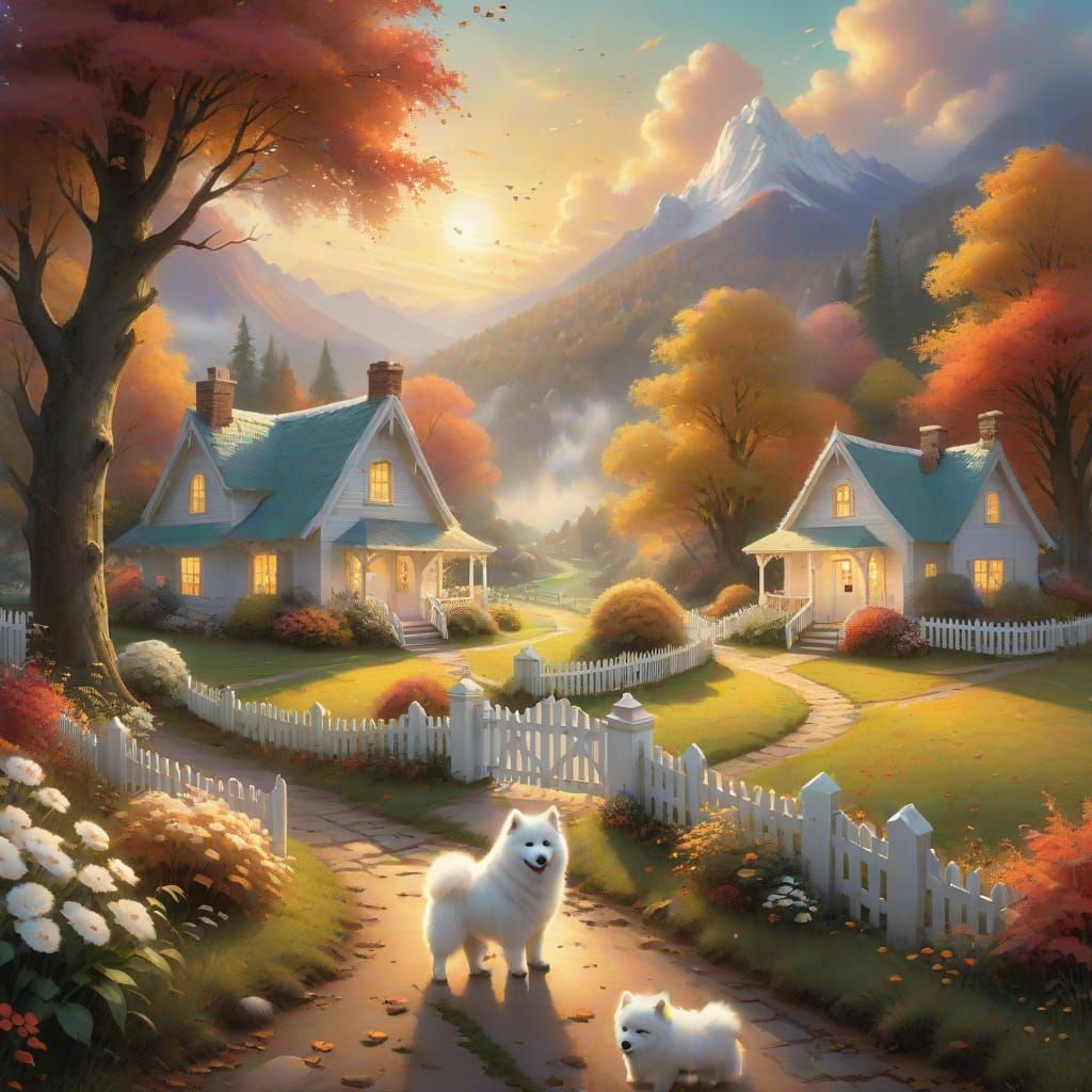 Dreamy Autumn Valley Cottage in Kinkade Style