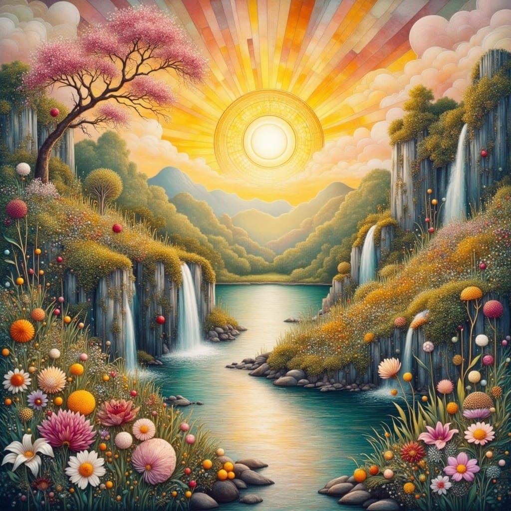 Surreal Landscape Painting in Vibrant Golden Tones