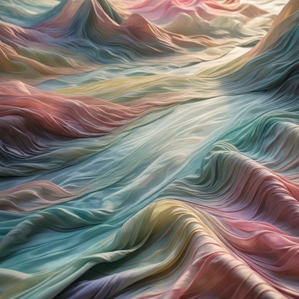"An ethereal painting of majestic mountains and a flowing ri...