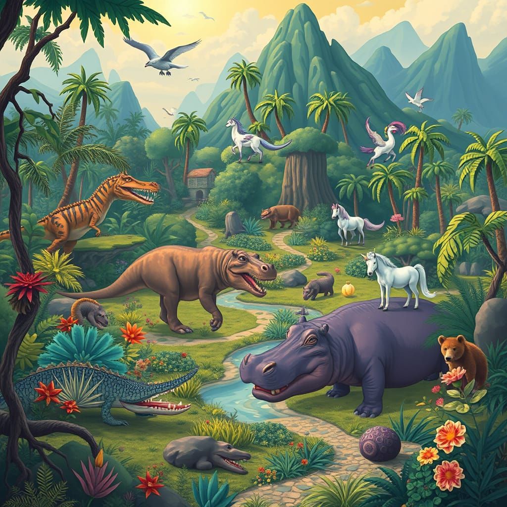 Utopia: Dinosaurs and Unicorns Coexisting Peacefully