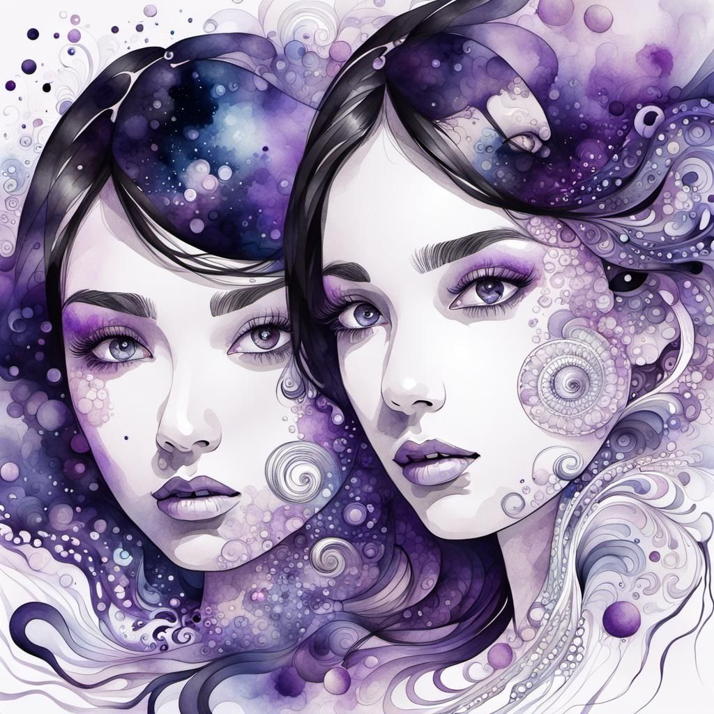 Aesthetic Watercolour Portrait of Two Teenage Girls