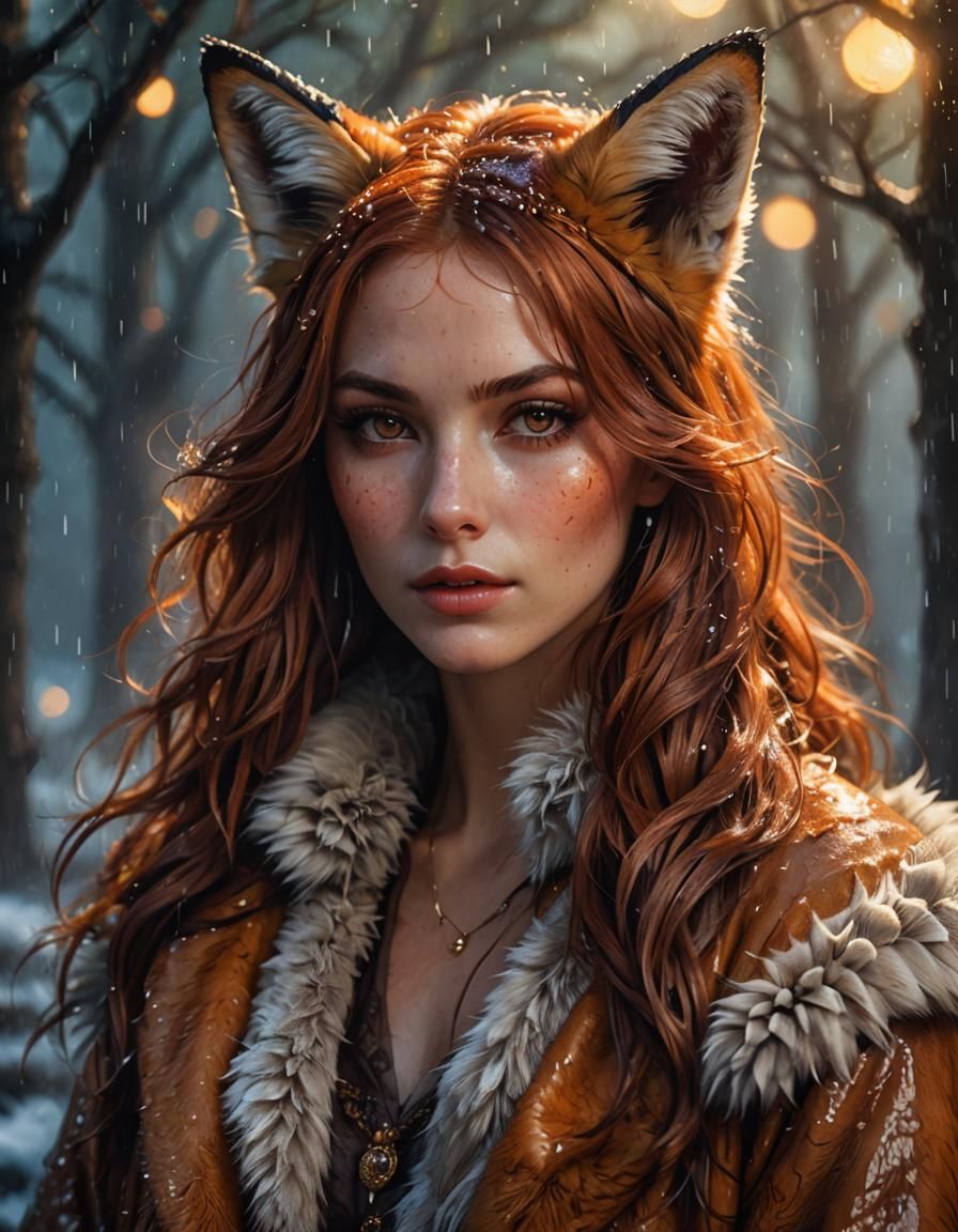 Enchanting Fox-Eared Woman in Photorealistic Style