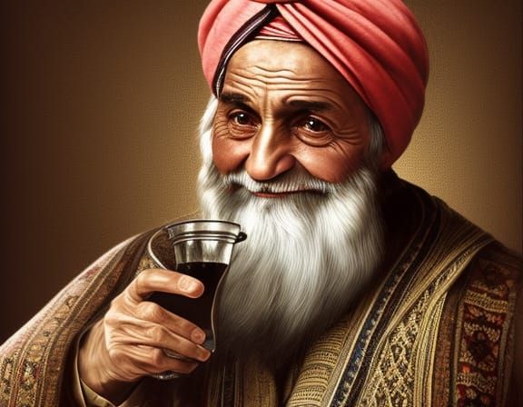 Ottoman Man Drinking Tea in Bazaar: Detailed Portrait