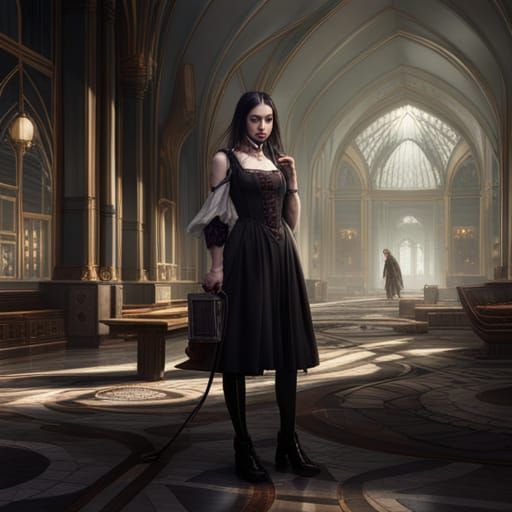 Gothic Girl Eating: Detailed Matte Painting
